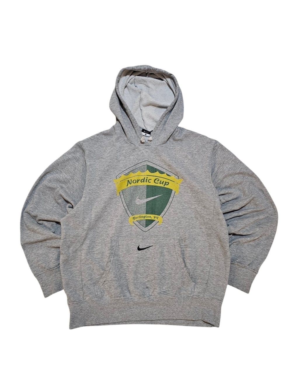 Vintage Y2k Nike Center Swoosh Hoodie with Green & Yellow Nordic Cup Crest